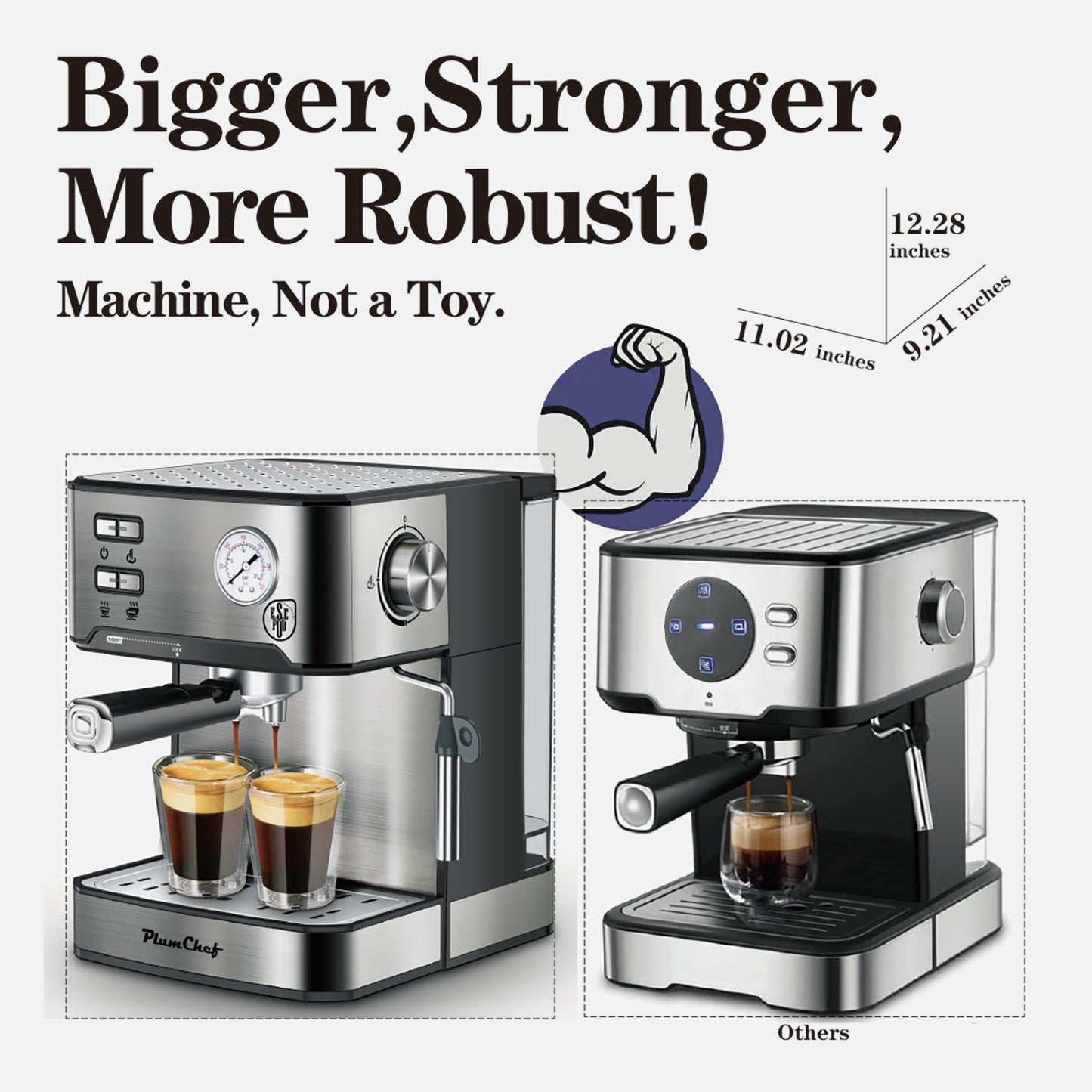 20 Bar Professional Espresso Machine With Milk Frother, Single Double Shot, ESE Pod Compatible.