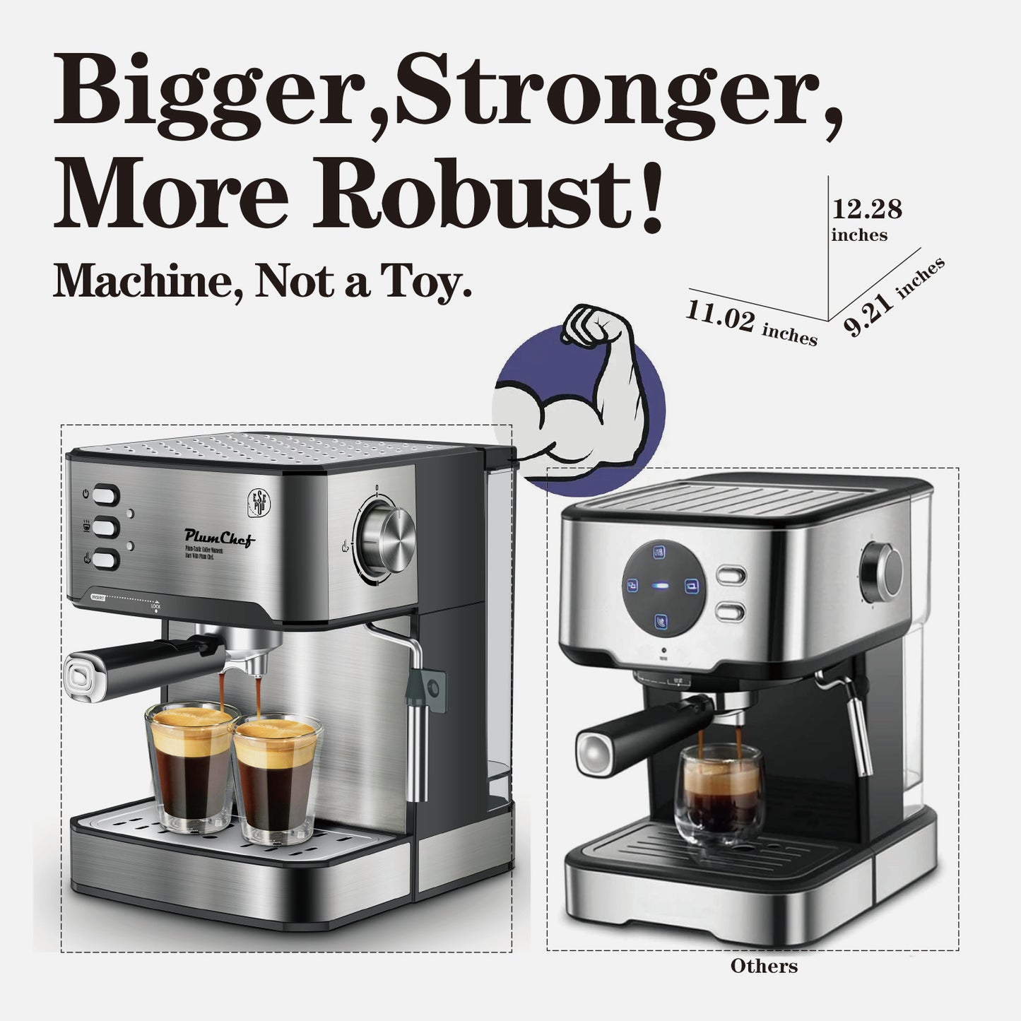 20 Bar Professional Espresso Machine With Milk Frother, Single & Double Shot, ESE Pod Compatible, Visual Display Of Pressure.