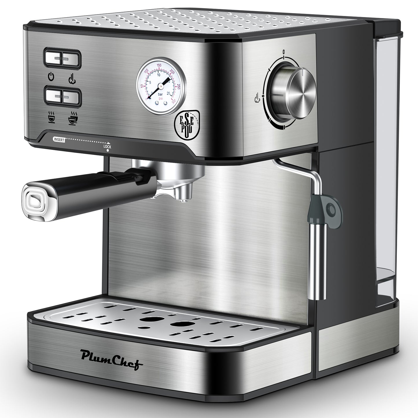 20 Bar Professional Espresso Machine With Milk Frother, Single Double Shot, ESE Pod Compatible.