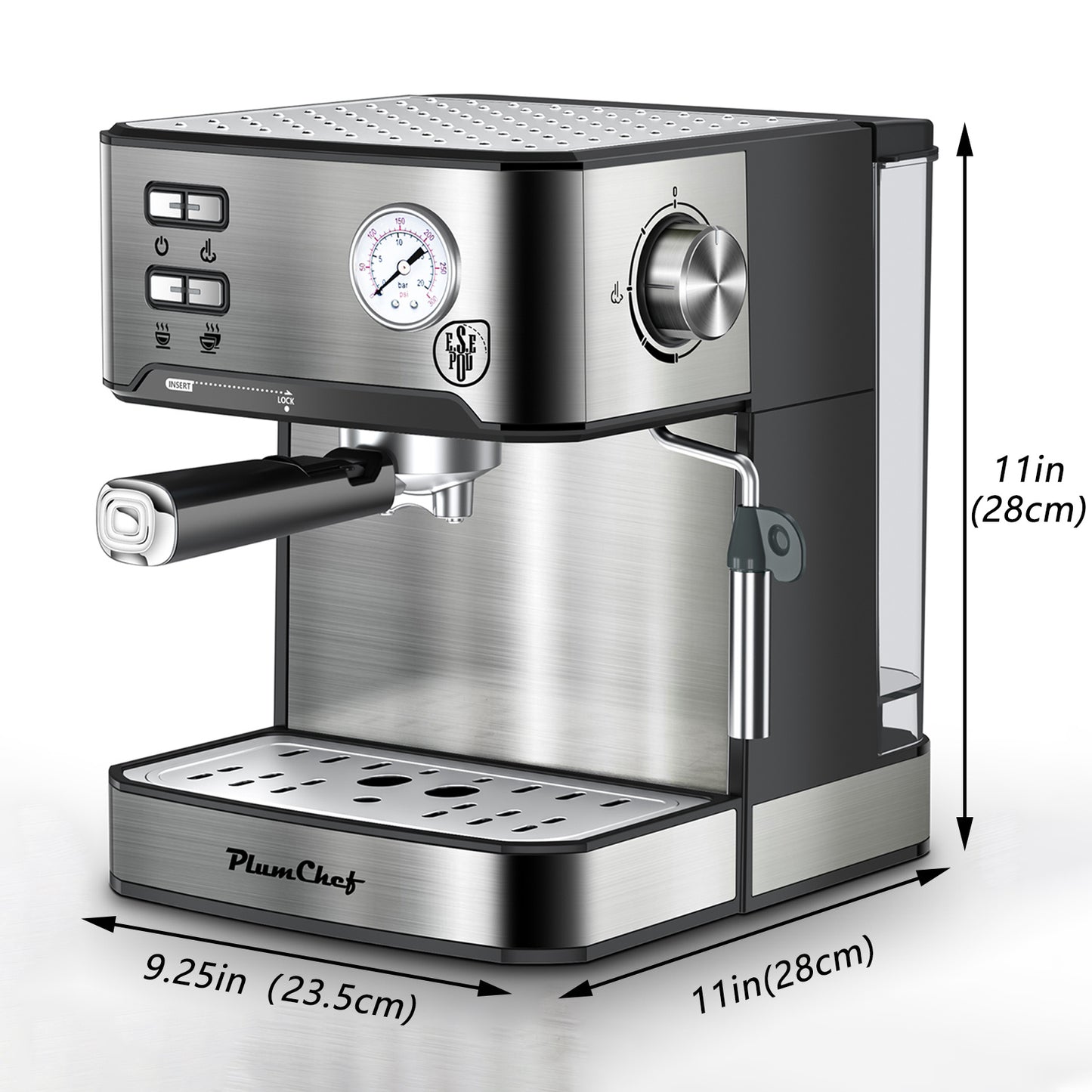 20 Bar Professional Espresso Machine With Milk Frother, Single Double Shot, ESE Pod Compatible.