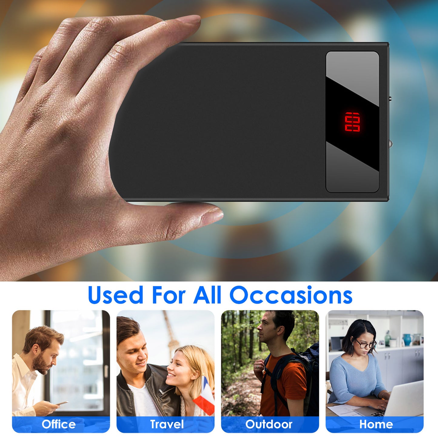 20000mAh Power Bank Ultra-thin Phone Charger Dual USB Port Flashlight.