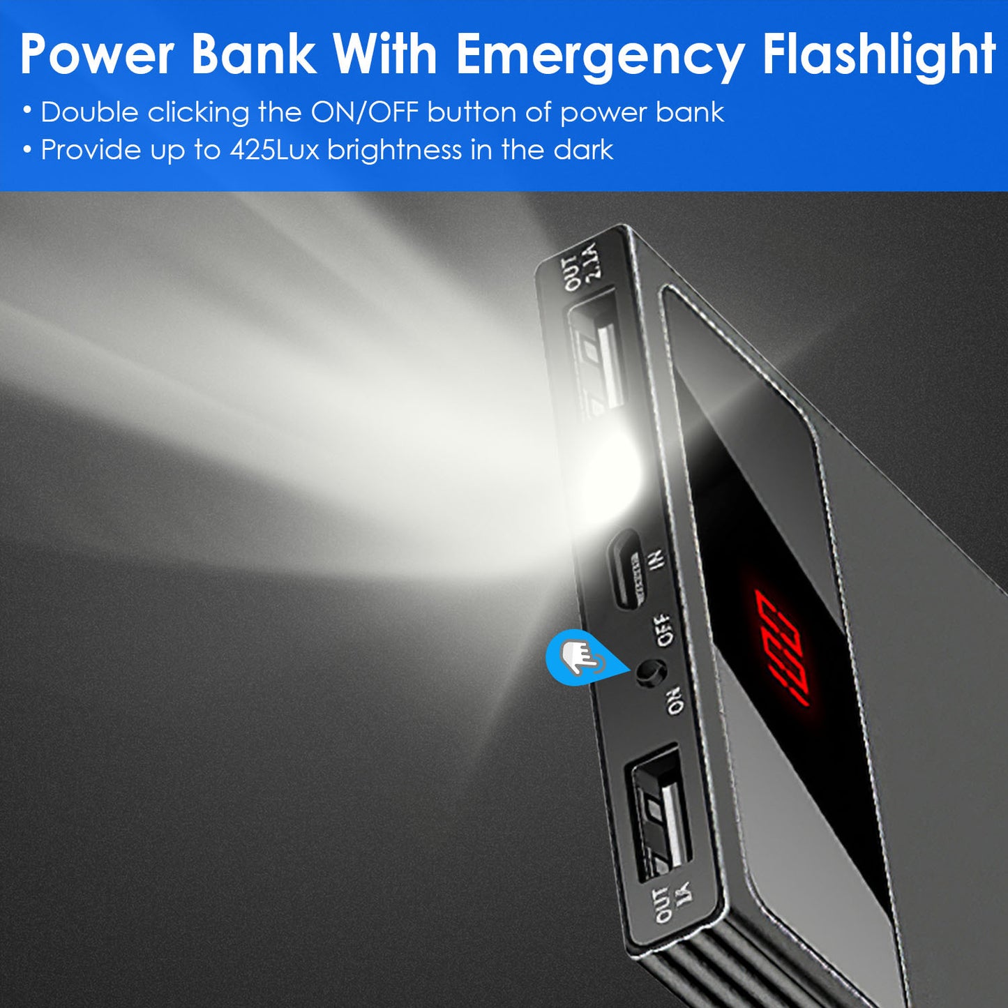 20000mAh Power Bank Ultra-thin Phone Charger Dual USB Port Flashlight.