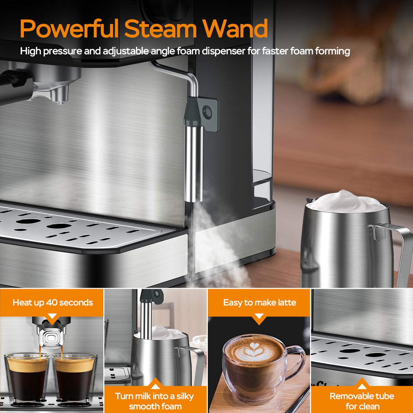 20 Bar Professional Espresso Machine With Milk Frother, Single & Double Shot, ESE Pod Compatible, Visual Display Of Pressure.