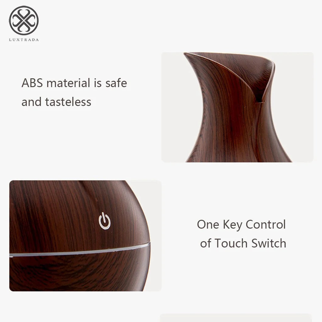 USB 7 LED Wood Grain Aromatherapy Quiet Air Humidifier 130Ml Mini Ultrasonic Cool Mist Humidifier Essential Oil Diffuse (Deep Wood Grain)