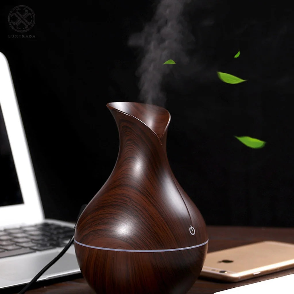 USB 7 LED Wood Grain Aromatherapy Quiet Air Humidifier 130Ml Mini Ultrasonic Cool Mist Humidifier Essential Oil Diffuse (Deep Wood Grain)