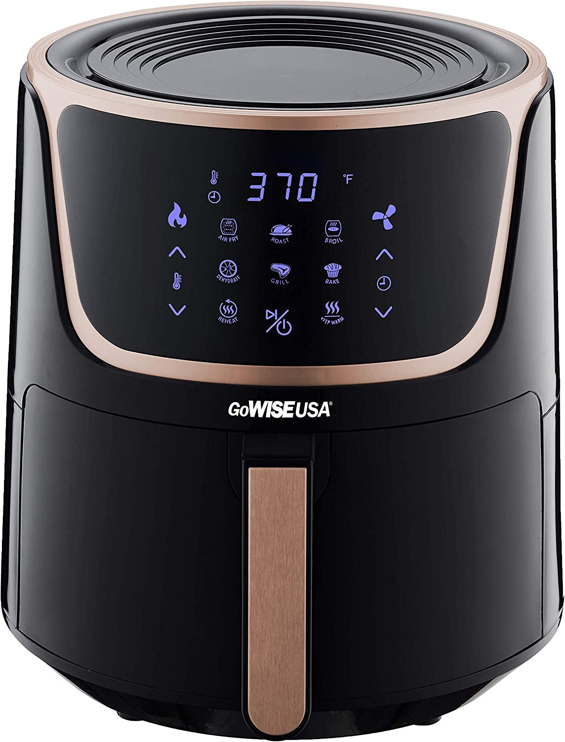 USA GW22955 7-Quart Electric Air Fryer with Dehydrator & 3 Stackable Racks, Digital Touchscreen with 8 Functions + Recipes, 7.0-Qt, Black/Copper