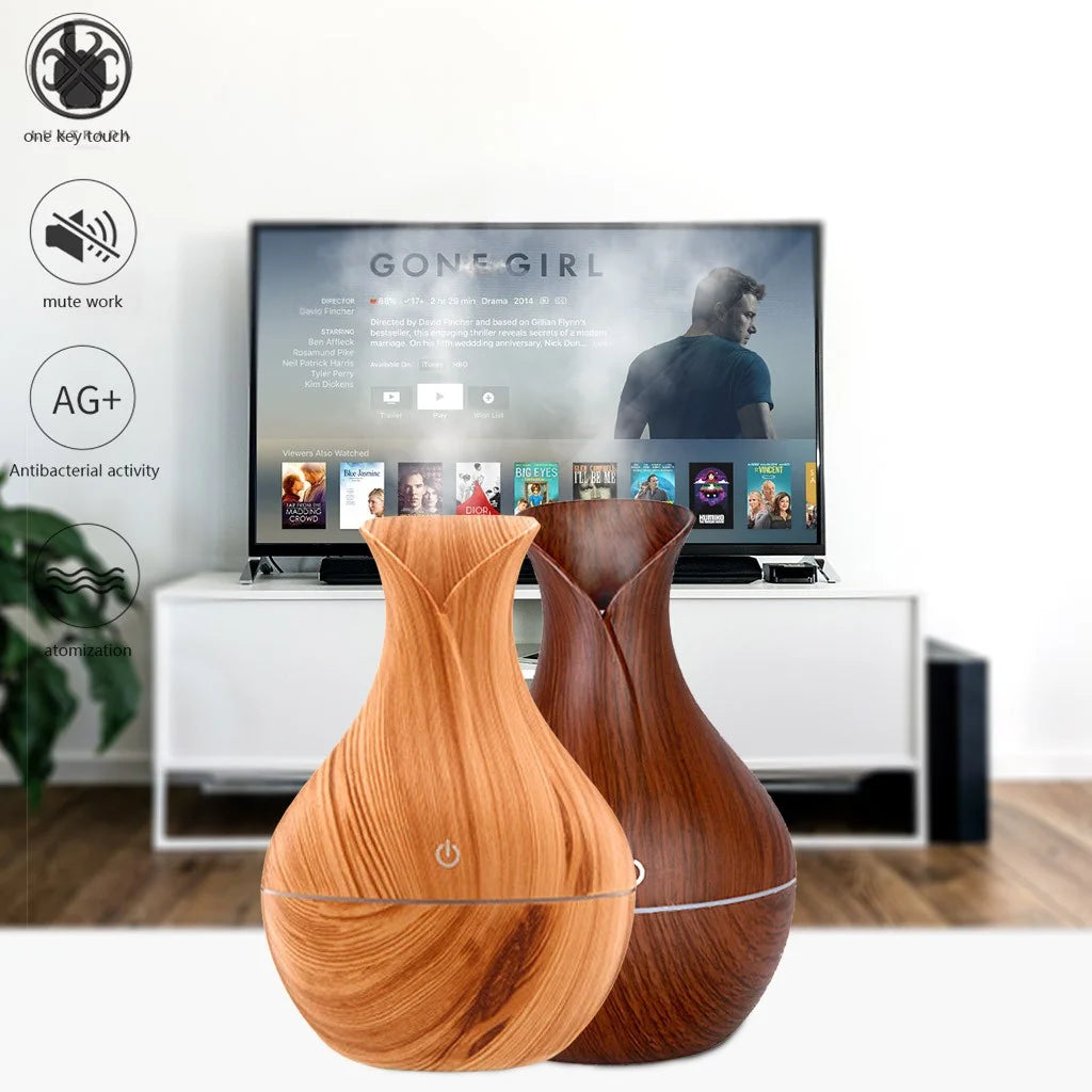 USB 7 LED Wood Grain Aromatherapy Quiet Air Humidifier 130Ml Mini Ultrasonic Cool Mist Humidifier Essential Oil Diffuse (Deep Wood Grain)