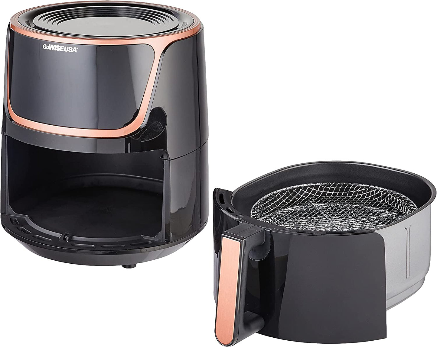 USA GW22955 7-Quart Electric Air Fryer with Dehydrator & 3 Stackable Racks, Digital Touchscreen with 8 Functions + Recipes, 7.0-Qt, Black/Copper