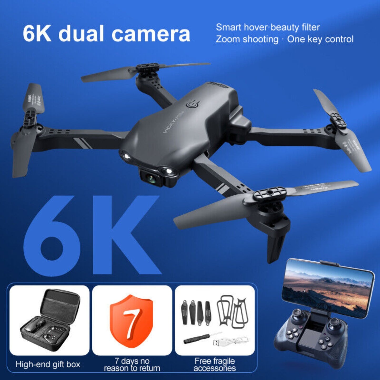 V13 RC Drone 6K HD Dual Camera Foldable Quadcopter Camera Drone