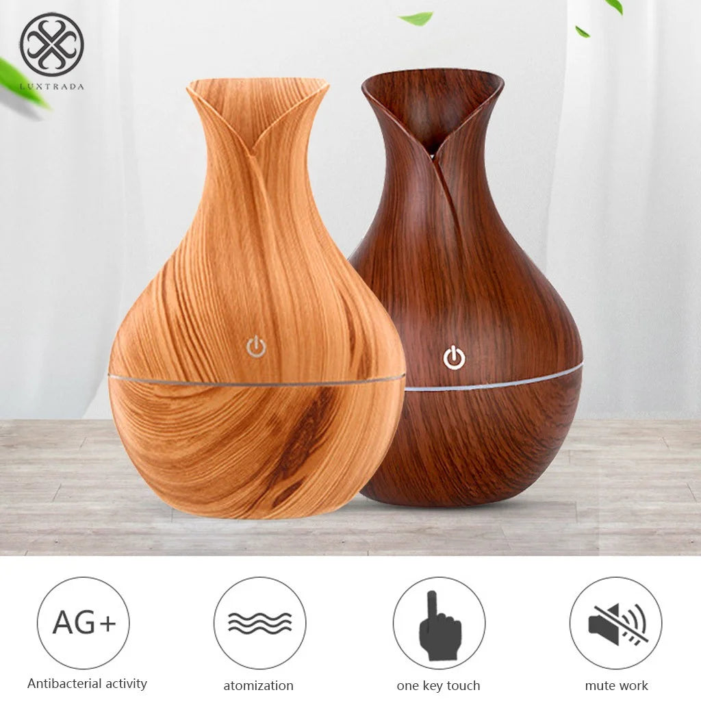 USB 7 LED Wood Grain Aromatherapy Quiet Air Humidifier 130Ml Mini Ultrasonic Cool Mist Humidifier Essential Oil Diffuse (Deep Wood Grain)