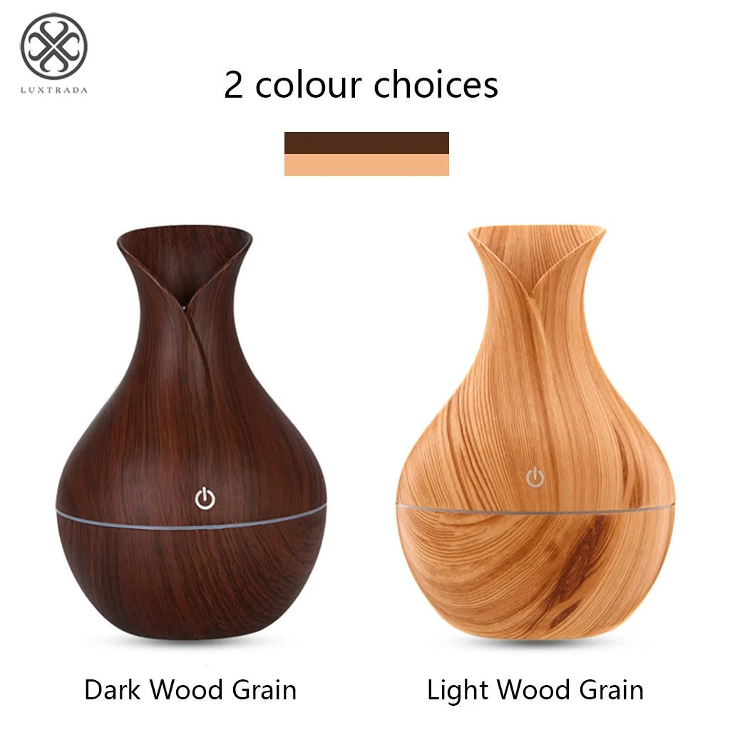 USB 7 LED Wood Grain Aromatherapy Quiet Air Humidifier 130Ml Mini Ultrasonic Cool Mist Humidifier Essential Oil Diffuse (Deep Wood Grain)