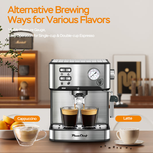 20 Bar Professional Espresso Machine With Milk Frother, Single Double Shot, ESE Pod Compatible.