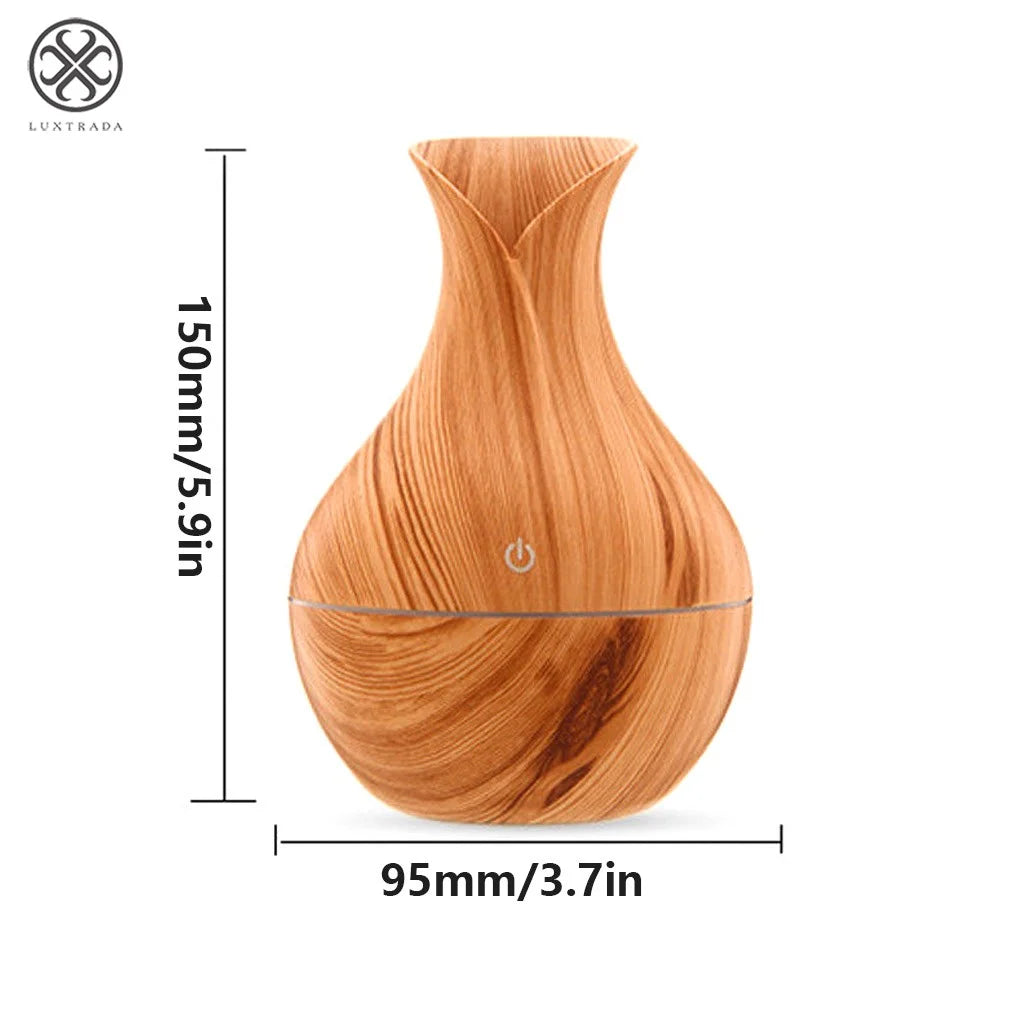 USB 7 LED Wood Grain Aromatherapy Quiet Air Humidifier 130Ml Mini Ultrasonic Cool Mist Humidifier Essential Oil Diffuse (Deep Wood Grain)